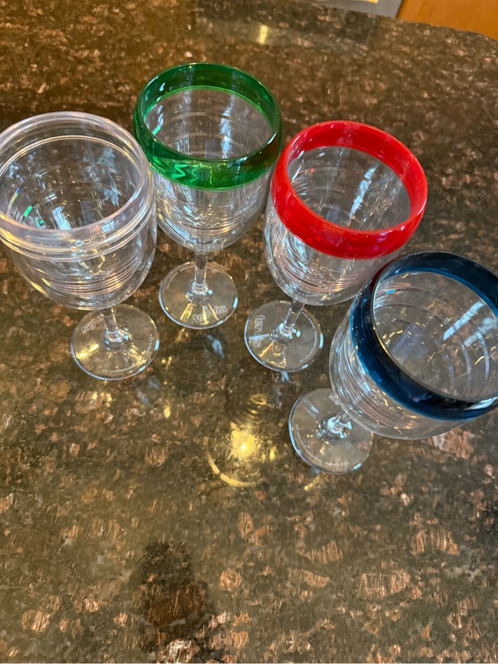 tervis Stemmed Wine Glasses with Red, Green, Blue and Clear Rims